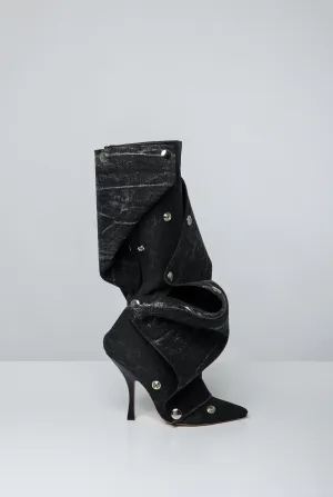 Y/Project Snap Boots in Black Vertical Whiskers