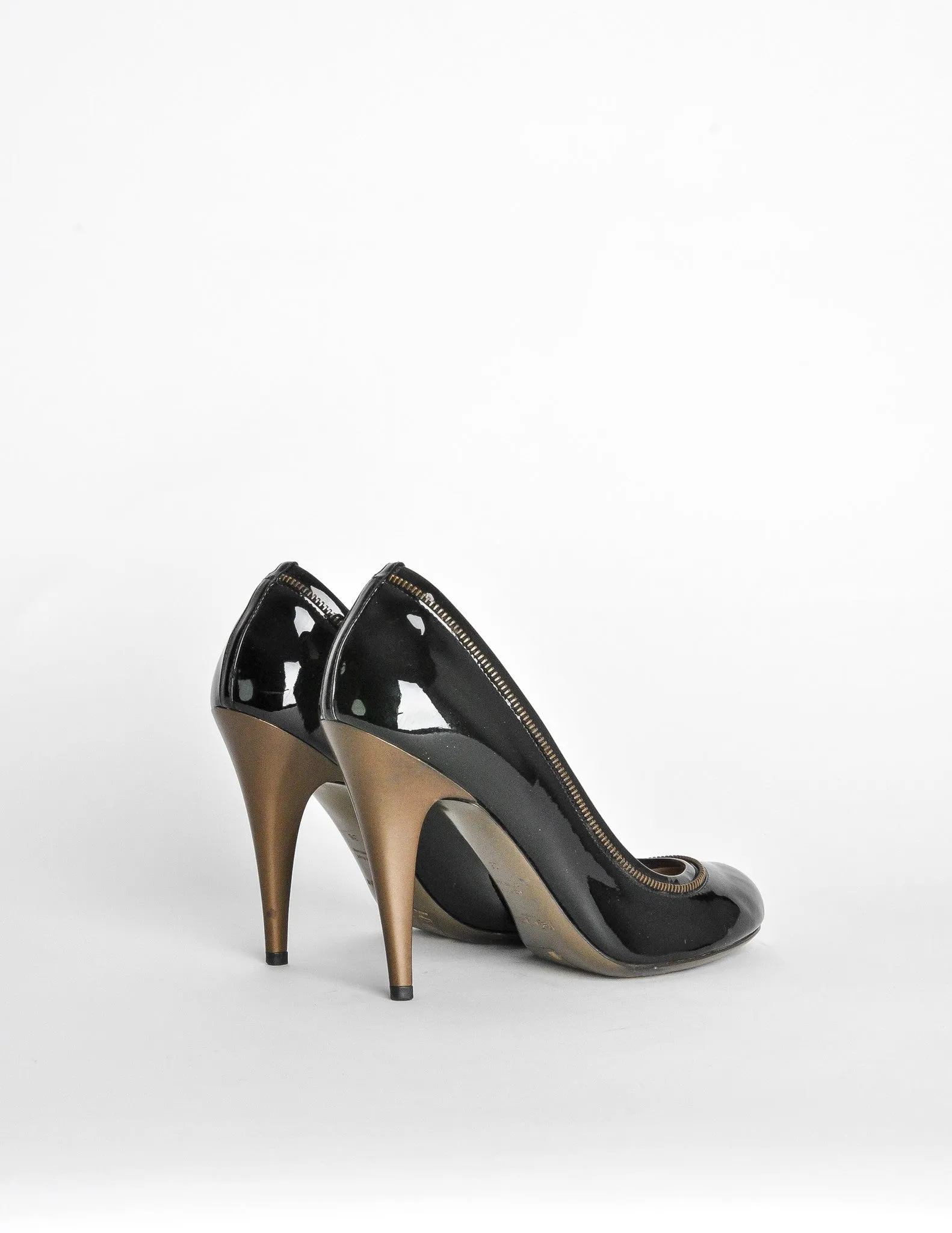 YSL Black Patent Leather Zipper Heels
