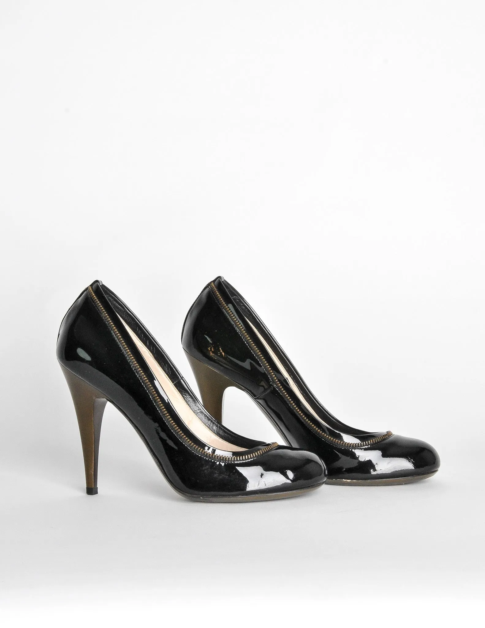 YSL Black Patent Leather Zipper Heels