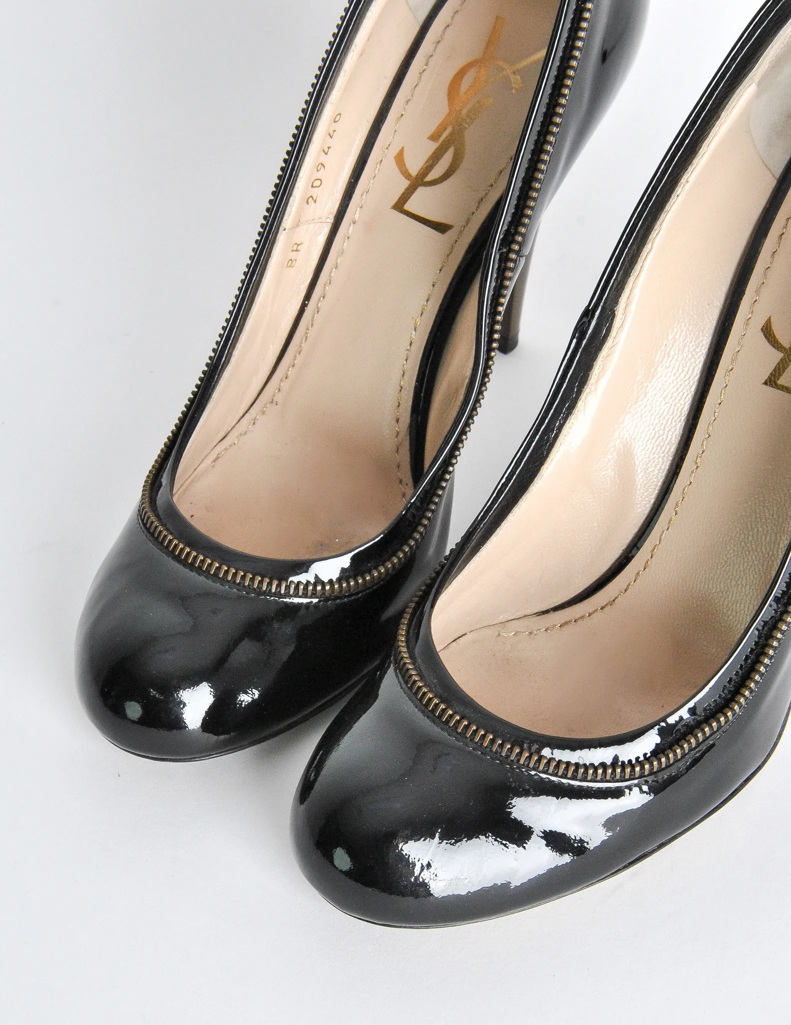 YSL Black Patent Leather Zipper Heels
